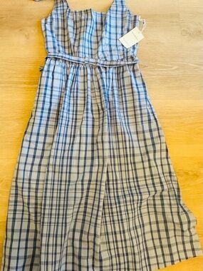 Girls Blue Plaid Sundress with Belt